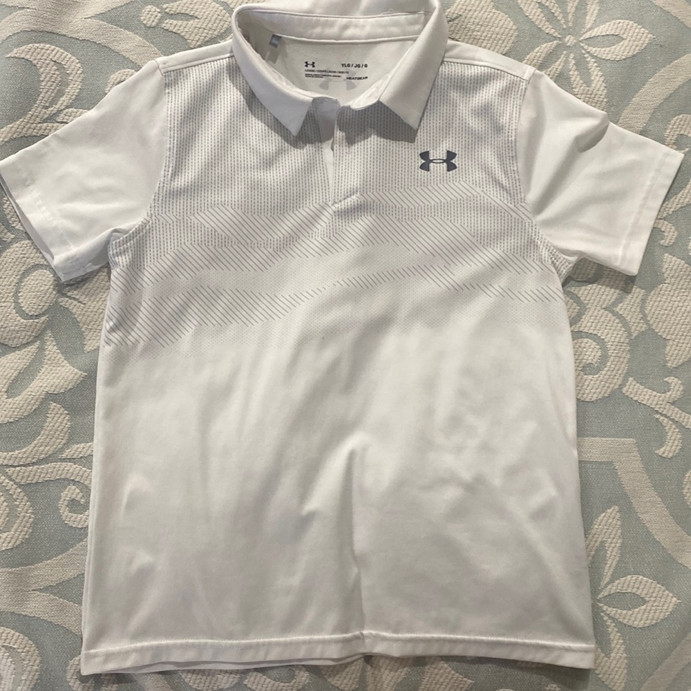 Under armor polo white with gray design youth large